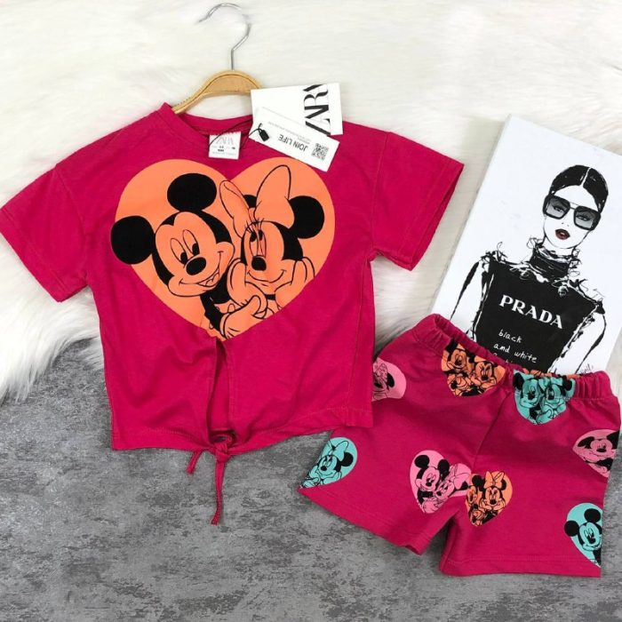 Mickey Desenli Kız Çocuk Alt Üst Yazlık Takım - Görsel 3