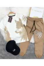 Şapkalı Kısa Kol üçlü erkek çocuk takım iki iplik sıkkı dokuma penye kumaş - Görsel 3