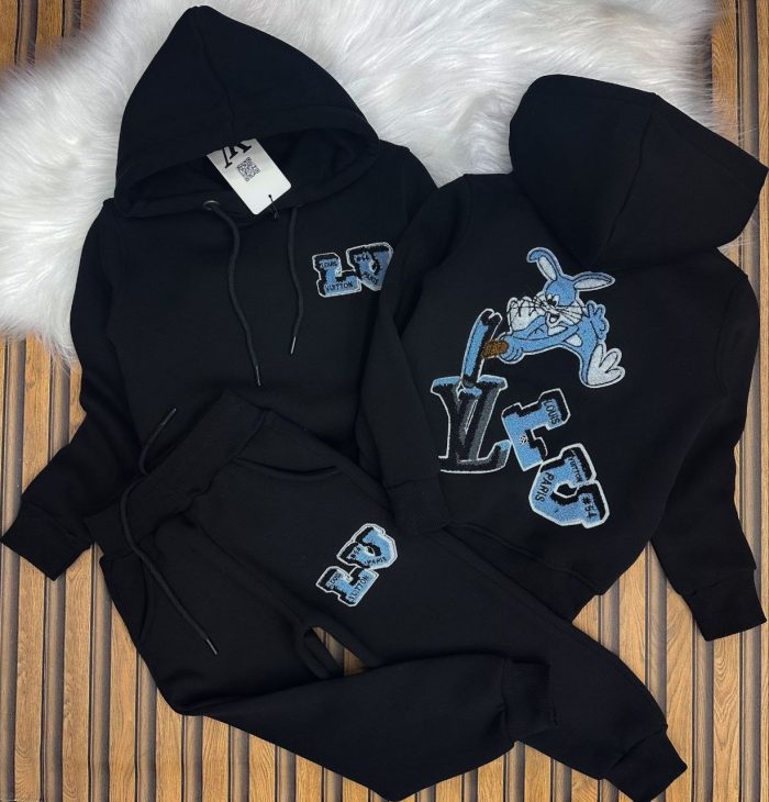 Kız Çocuk A Kalite Kapüşonlu Üç İplik Kışlık Eşofman Takımı  Şık Ve Sıcacık - Görsel 2