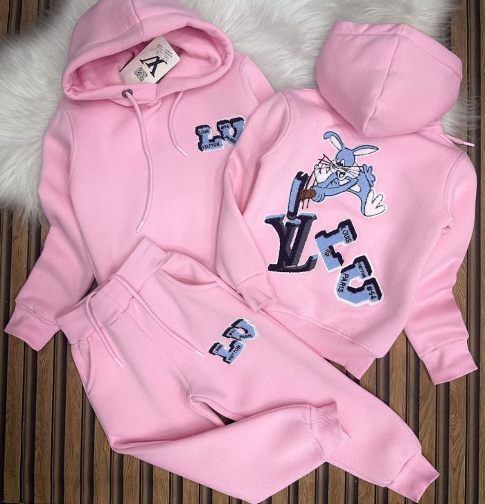 Kız Çocuk A Kalite Kapüşonlu Üç İplik Kışlık Eşofman Takımı  Şık Ve Sıcacık - Görsel 4