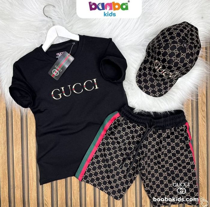 Gucci Baskılı Üçlü Şortlu Şapkalı Yazlık Takım A Kalite - Görsel 3