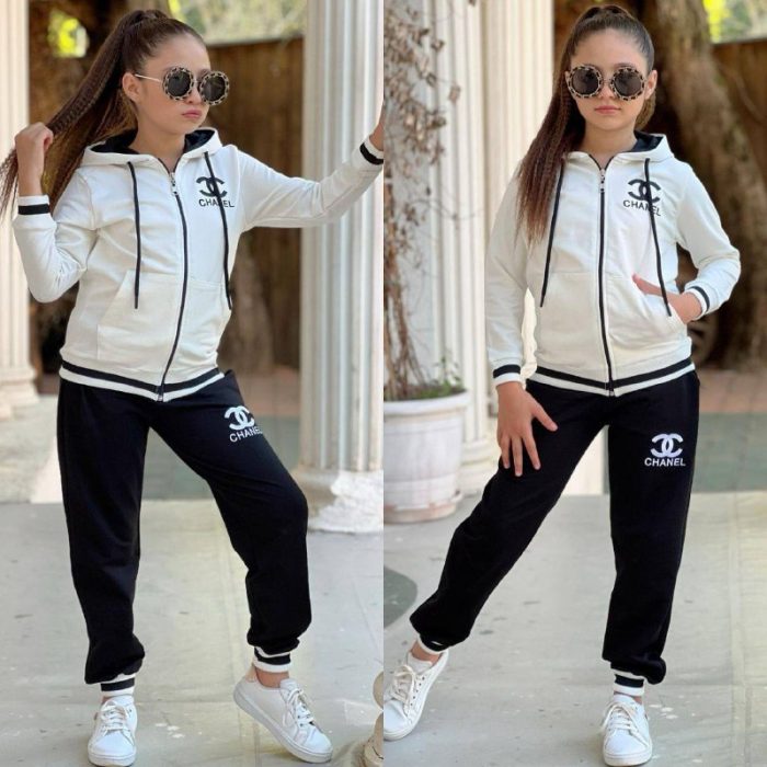 Kız Çocuk Yeni Sezon  Chanel Baskılı 2 İplik Kompakt Kumaş Şıklığı - Görsel 3