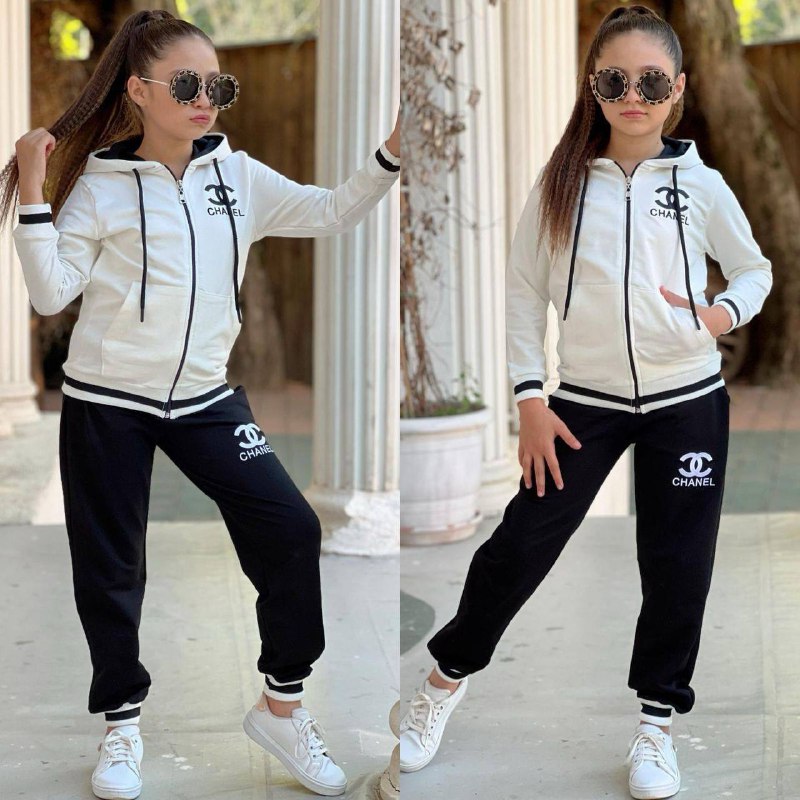 8630f963-9909-491d-bf63-b726a8294a1f Kız Çocuk Yeni Sezon Chanel Baskılı 2 İplik Kompakt Kumaş Şıklığı - Görsel 1