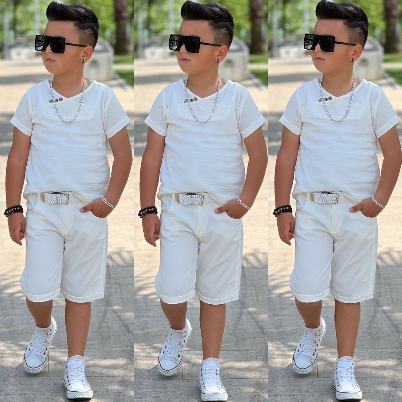 5f5ff667-bebc-40b8-9913-74051fab44d0 Gabardin Kısa Pantolon Penye Tişört Takım - Görsel 1