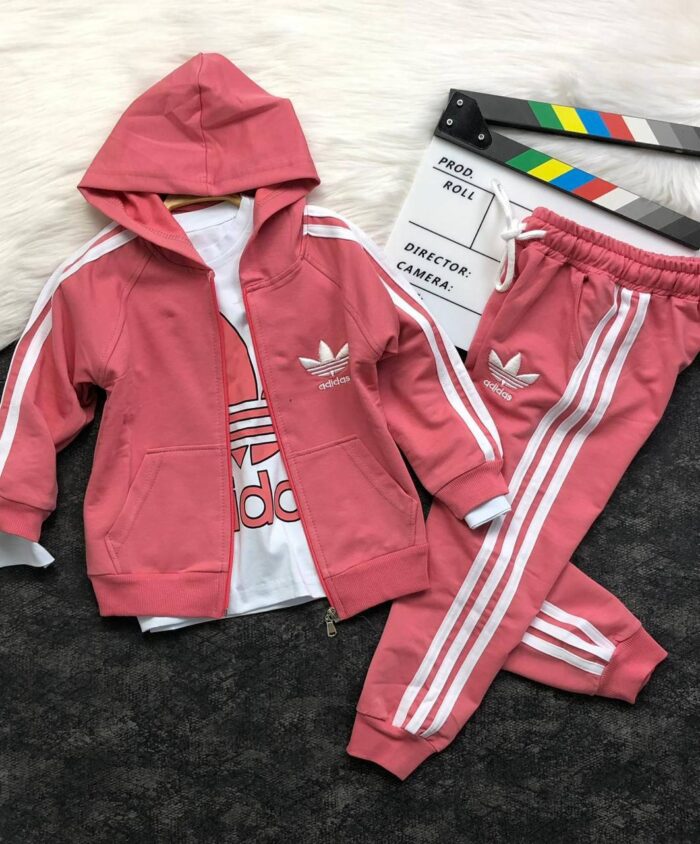 Kız Çocuk Adidas Baskılı Kapüşonlu Yazlık Takım – Suprem Kumaş - Görsel 3