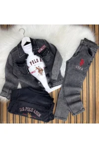 Polo Baskılı Ceket Tişört Pantolon Kot Takım - Görsel 2