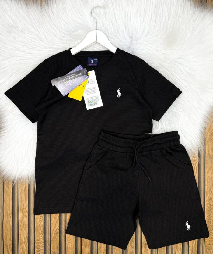 Polo Baskılı Şapka  Kısa Kollu Tişört  Şort  Yazlık 3lü Kombin - Görsel 3