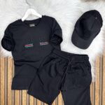 GUCCI Baskılı Şapka,Şort,Tişört Süper Üçlü