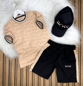 Boss Baskılı Şapka Şort Tişört Üçlü Şık Takım