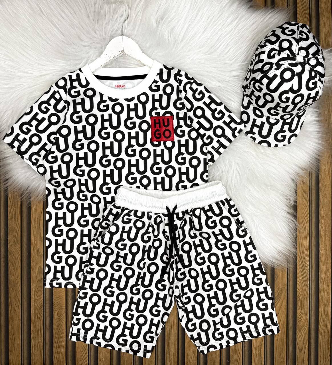 photo_5852581604902424089_y (1) Hugo Baskılı Şapkalı Şortlu Ve Tişörtlü Yazlık Takım - Görsel 1