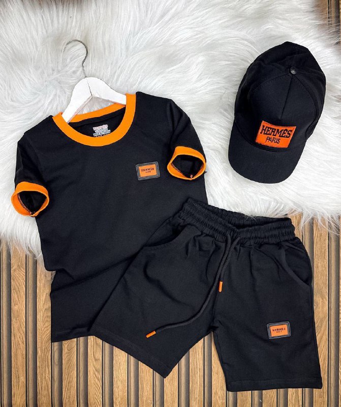 17207a35-1f46-4556-802c-2061a7bb197c hermes paris Baskılı Şapkalı Üçlü Yazlık Takım – A Kalite - Görsel 1