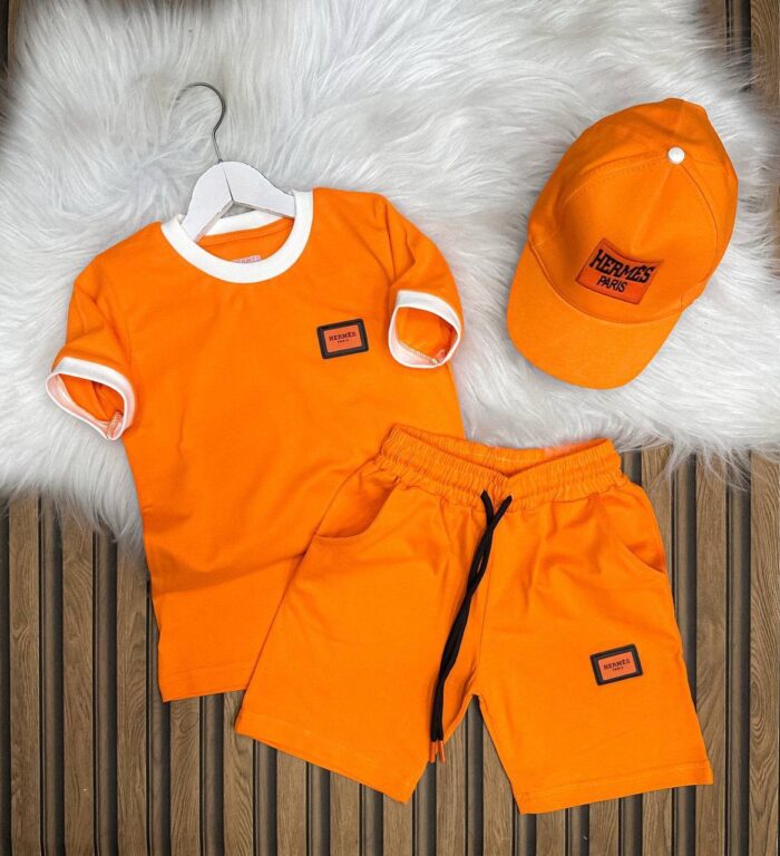 hermes paris Baskılı Şapkalı Üçlü Yazlık Takım – A Kalite - Görsel 2