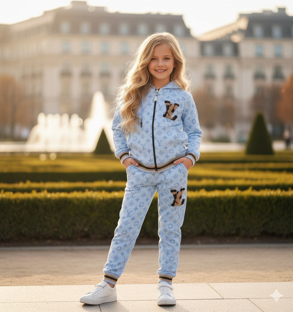Gemini_Generated_Image_w8wmwrw8wmwrw8wm (3) Louis Vuitton Baskılı Kız Çocuk Alt Üst Takım - Görsel 1