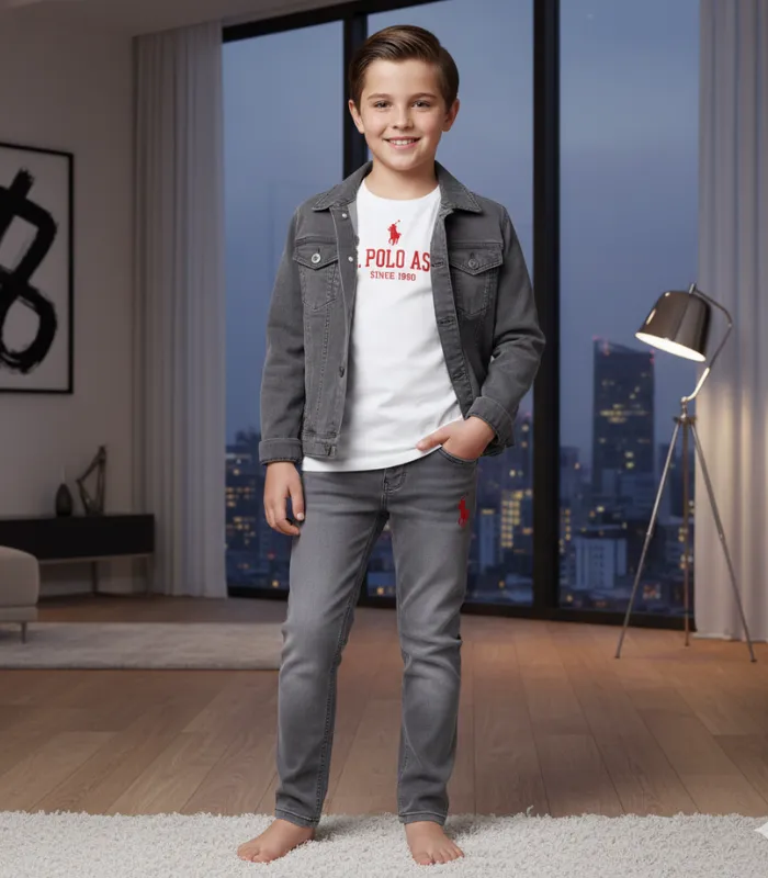 40_40_11zon Polo Baskılı Ceket Tişört Pantolon Kot Takım - Görsel 1